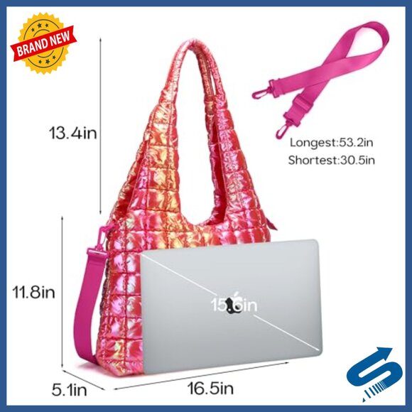 Large Quilted Puffer Tote Bag with Adjustable Shoulder Strap - Picture 3 of 6